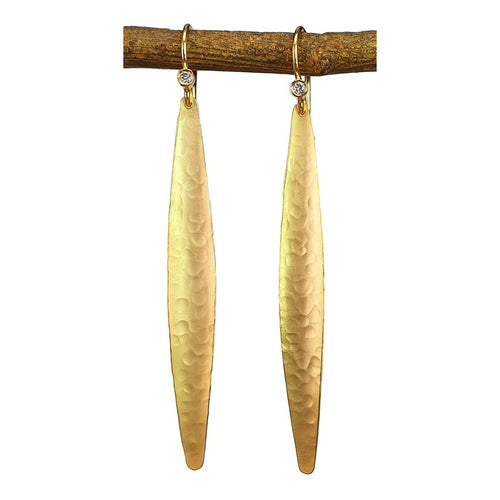 14K Gold Hammered Elongated Drop Earrings with Diamond Accents – M10166-Marika-Renee Taylor Gallery