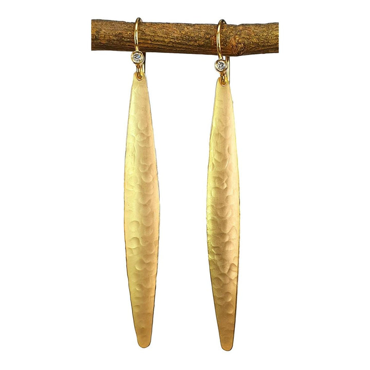 14K Gold Hammered Elongated Drop Earrings with Diamond Accents – M10166-Marika-Renee Taylor Gallery
