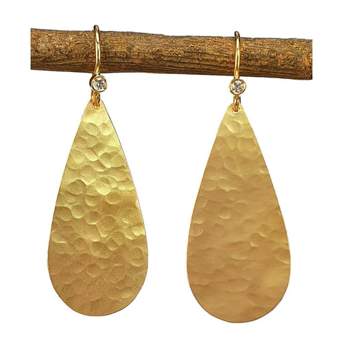 14K Gold Hammered Teardrop Drop Earrings with Diamond Accents – M10167-Marika-Renee Taylor Gallery