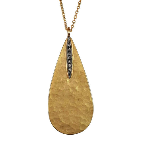 14K Gold Hammered Teardrop Pendant with Diamond Accents – M10171-Marika-Renee Taylor Gallery