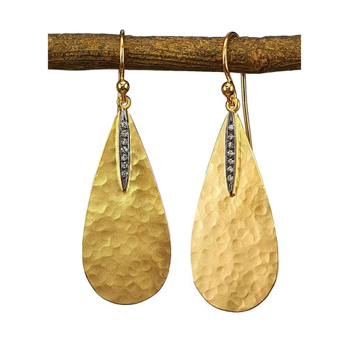 14K Gold Hammered Teardrop Earrings with Diamond Accent – M10172-Marika-Renee Taylor Gallery
