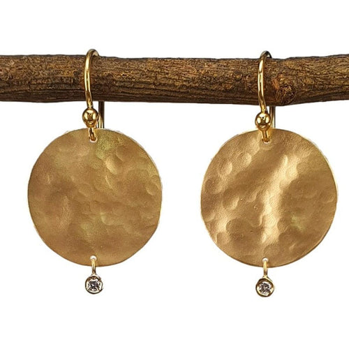 14K Gold Hammered Disc Drop Earrings with Diamond Accents – M10174-Marika-Renee Taylor Gallery