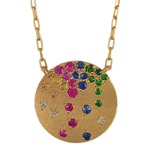 14K Gold Mixed Sapphire Disc Necklace – M10183-Marika-Renee Taylor Gallery