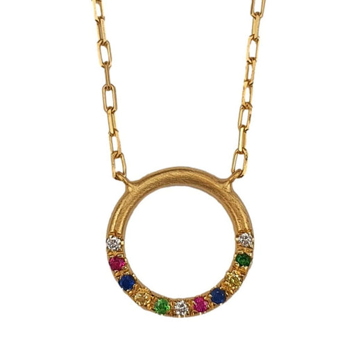 14K Gold Mixed Color Sapphire Open Circle Necklace – M10185-Marika-Renee Taylor Gallery