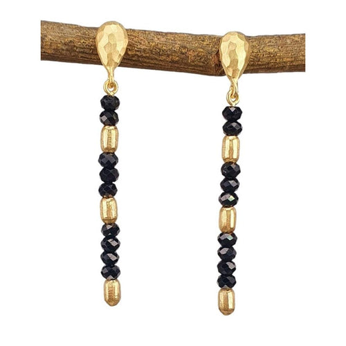 14K Gold Black Tourmaline Beaded Drop Earrings – M10203-Marika-Renee Taylor Gallery