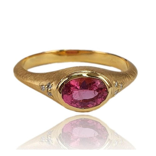 14K Gold Oval Pink Tourmaline Ring with Diamond Details – M10217-Marika-Renee Taylor Gallery