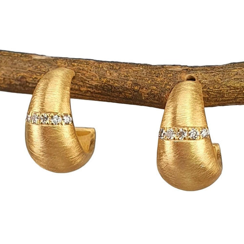 14K Gold Brushed Dome Huggie Earrings with Diamond Accent Band – M10219-Marika-Renee Taylor Gallery