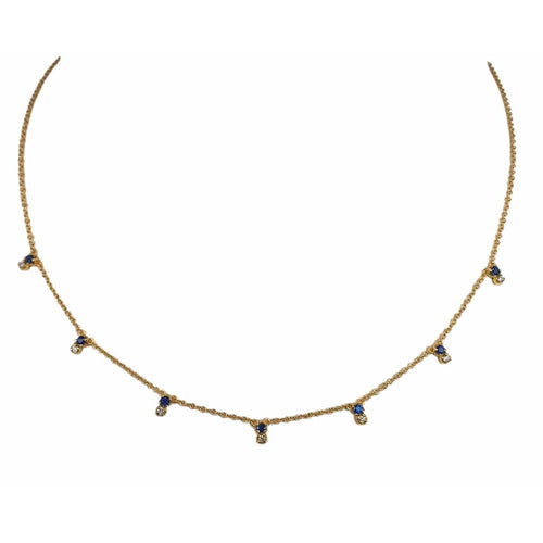 14K Gold Blue Sapphire Station Necklace with Diamond Drops – M10223-Marika-Renee Taylor Gallery