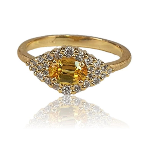 14K Gold Oval Yellow Sapphire Ring with Pavé Halo – M10224-Marika-Renee Taylor Gallery
