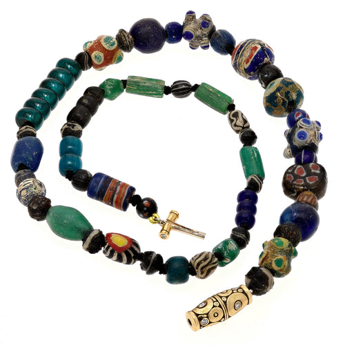18K and Diamond "Orchard" Clasp Ancient Roman/Persian Beads Necklace - M-107C-Alex Sepkus-Renee Taylor Gallery
