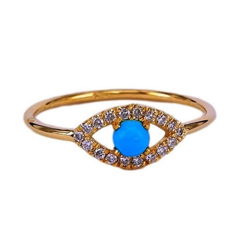 14K Gold and Diamond Turquoise Evil Eye Ring - M8267-Marika-Renee Taylor Gallery