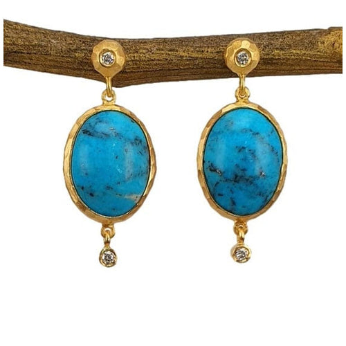 14K Gold Matrix Turquoise Drop Earrings with Diamond Accents – M8709-Marika-Renee Taylor Gallery
