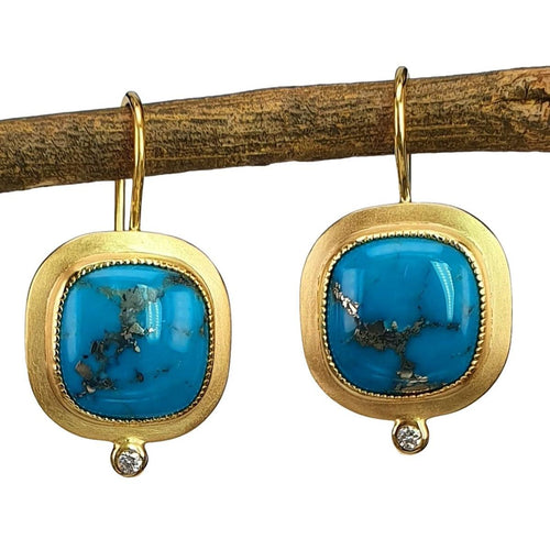 4K Gold Turquoise Cabochon Drop Earrings with Diamond Accent – M9001-Marika-Renee Taylor Gallery