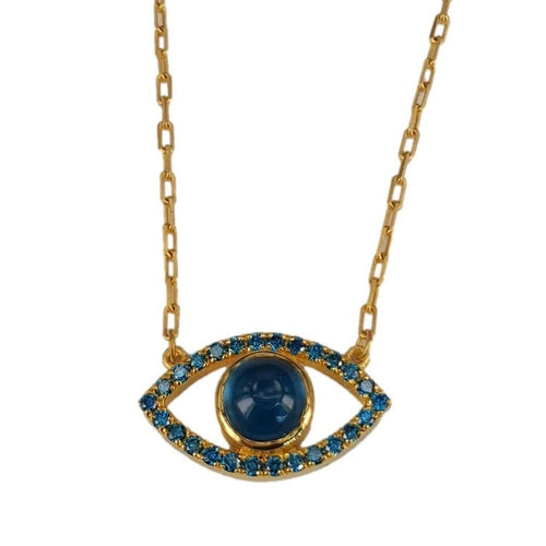 14K Gold Evil Eye Necklace with Green Tourmaline and Black Diamonds – M9048-Marika-Renee Taylor Gallery