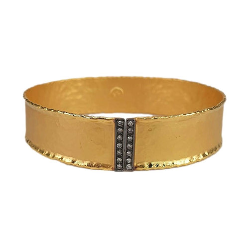 14K Gold Hammered Statement Cuff Bracelet with Vertical Diamond Pavé Detail – M9422-Marika-Renee Taylor Gallery