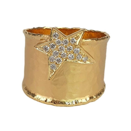 14K Gold Wide Band Ring with Pavé Star – M9522-Marika-Renee Taylor Gallery
