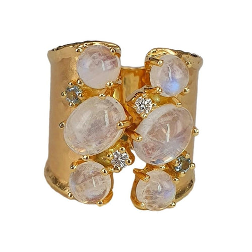 14K Gold Aquamarine & Rainbow Moonstone Open Ring – M9684-Marika-Renee Taylor Gallery