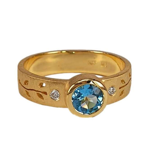14K Gold, Diamond & Blue Topaz Ring - M9691-Marika-Renee Taylor Gallery