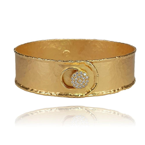 4K Gold Wide Hammered Cuff Bracelet with Diamond Disc Accent – M9767-Marika-Renee Taylor Gallery