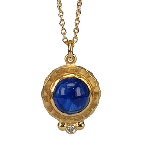 14K Gold Kyanite Cabochon Pendant with Diamond Accent – M9888-Marika-Renee Taylor Gallery
