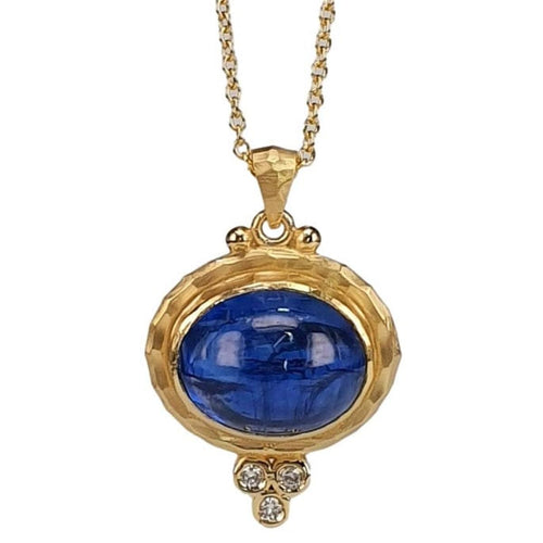 14K Gold Kyanite Cabochon Pendant with Diamond Accents – M9890-Marika-Renee Taylor Gallery