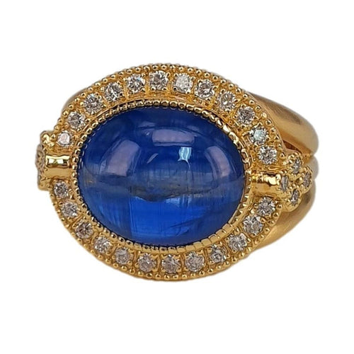 14K Gold Oval Kyanite Ring with Diamond Halo – M9895-Marika-Renee Taylor Gallery
