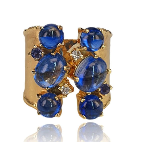 14K Gold Iolite & Kyanite Cuff Ring with Diamond Accents – M9898-Marika-Renee Taylor Gallery