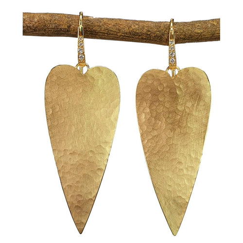 14K Gold Hammered Heart Drop Earrings with Diamond Accents – M9924-Marika-Renee Taylor Gallery