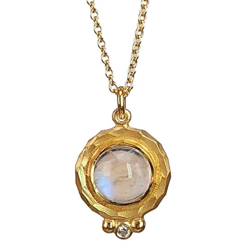 14K Gold Rainbow Moonstone Pendant with Diamond Accent – M9959-Marika-Renee Taylor Gallery