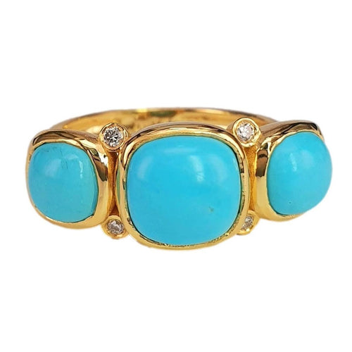 14K Gold Three-Stone Turquoise Ring with Diamond Accents – M9962-Marika-Renee Taylor Gallery