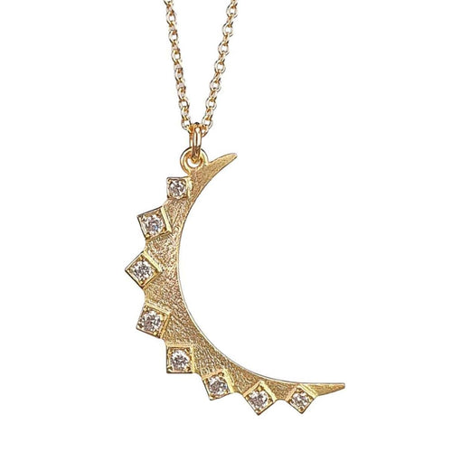 14K Gold and Diamond Crescent Moon Necklace - M9979-Marika-Renee Taylor Gallery
