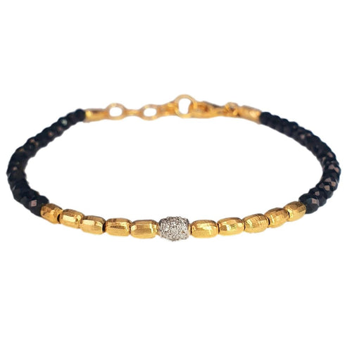 14K Gold Beaded Bracelet with Black Tourmaline and Pavé Diamond Center – M9996-Marika-Renee Taylor Gallery