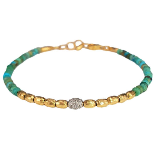 14K Gold Turquoise Bead Bracelet with Pavé Diamond Center – M9997-Marika-Renee Taylor Gallery