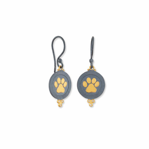 Medallion Paw Print Dangle Earrings with Diamonds by Lika Behar