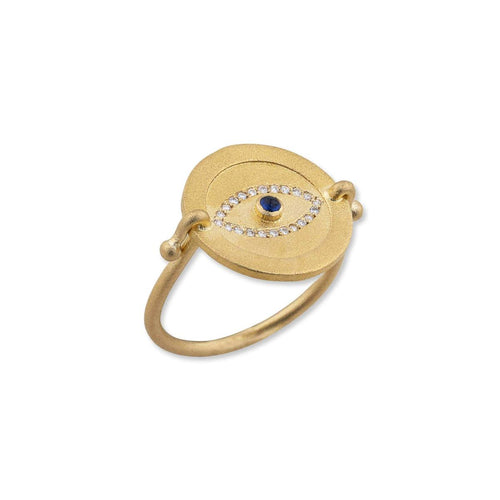 Medallion Eye Ring, Diamonds, Sapphire by Lika Behar