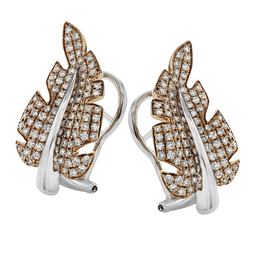 18k Rose & White Gold Diamond Leaf Earrings - ME2069-Simon G.-Renee Taylor Gallery