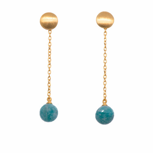 Moon Chain Round Faceted Amazonite 24K Gold Vermeil Earrings-Joyla-Renee Taylor Gallery