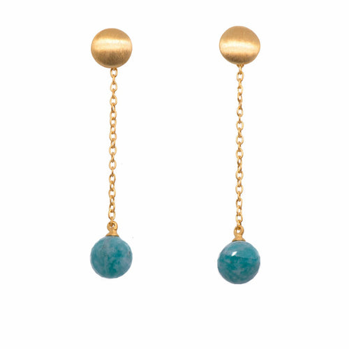 Moon Chain Round Faceted Amazonite 24K Gold Vermeil Earrings-Joyla-Renee Taylor Gallery