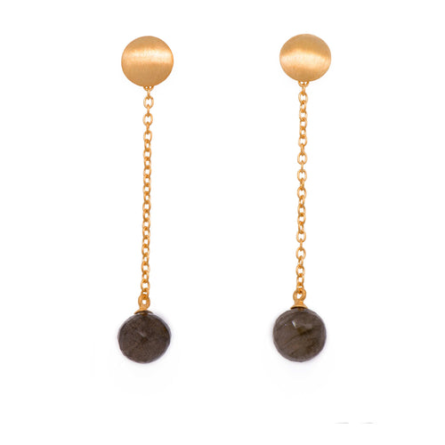 Moon Chain Round Faceted Labradorite 24K Gold Vermeil Earrings-Joyla-Renee Taylor Gallery