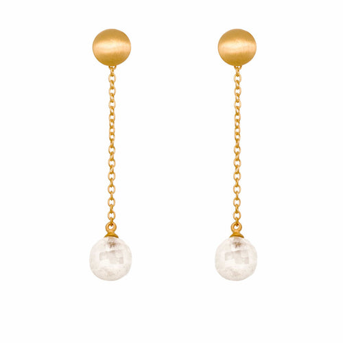 Moon Chain Round Faceted Rainbow Moonstone 24K Gold Vermeil Earrings-Joyla-Renee Taylor Gallery