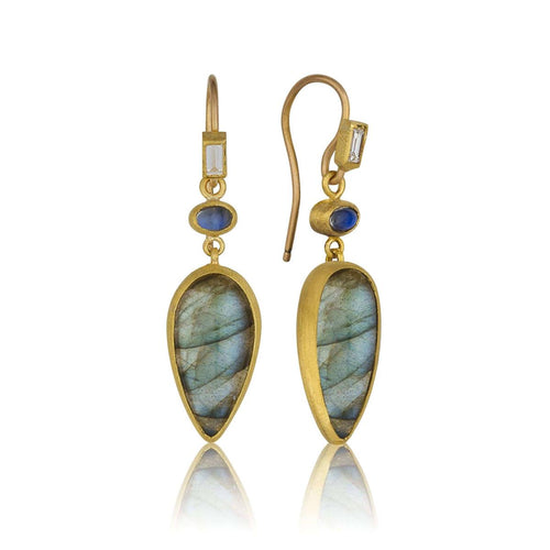 Mia Earrings with Labradorite & Moonstone & Diamond by Lika Behar