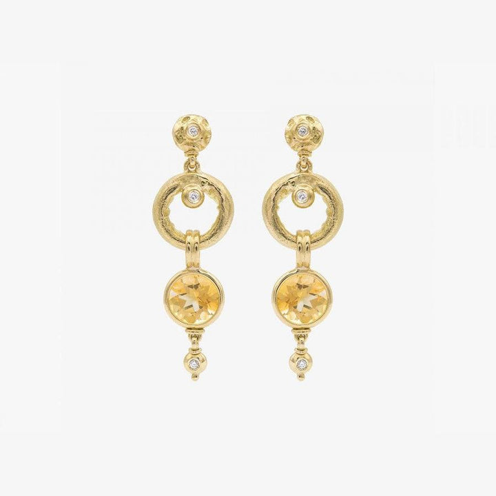 Handcrafted Gold Pendant Earrings, Citrine Quartz and Diamonds - MO2081-Misani Milano-Renee Taylor Gallery