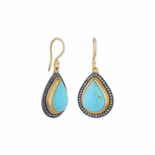 My World Earrings with Turquoise Kingman & Diamond Cognac by Lika Behar