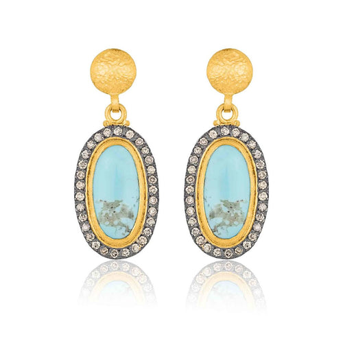 My World Earrings with Diamond Cham & Turquoise Kingman by Lika Behar