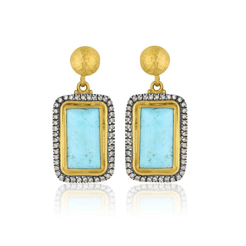 My World Earrings with Turquoise Kingman & Diamond Cognac by Lika Behar