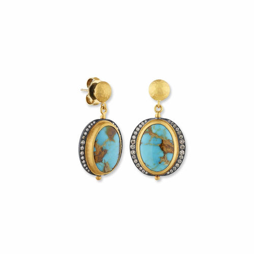 My World Royston Turquoise Earrings with Diamond Cognac by Lika Behar
