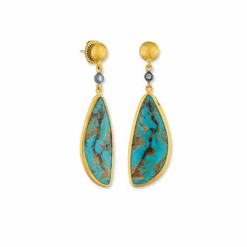 My World Kingman Turquoise Earrings with Diamond Cognac by Lika Behar