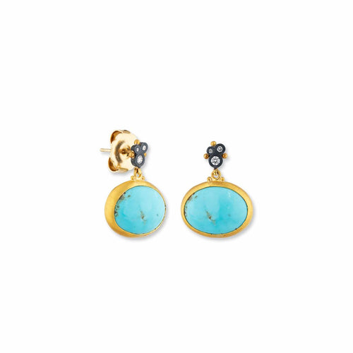 My World Kingman Turquoise Earrings with Diamond by Lika Behar