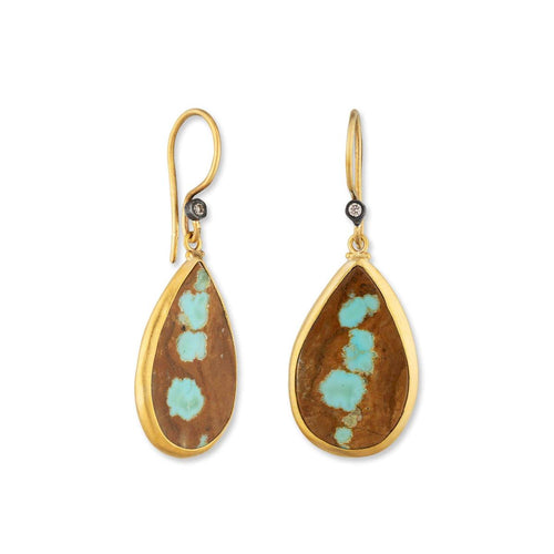 My World Nevada#8 Tq Earrings with Turquoise & Diamond Cognac by Lika Behar