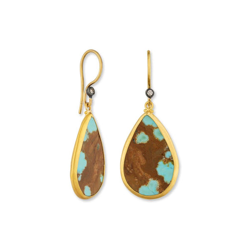 My World Nevada#8 Tq Earrings with Turquoise & Diamond Cognac by Lika Behar